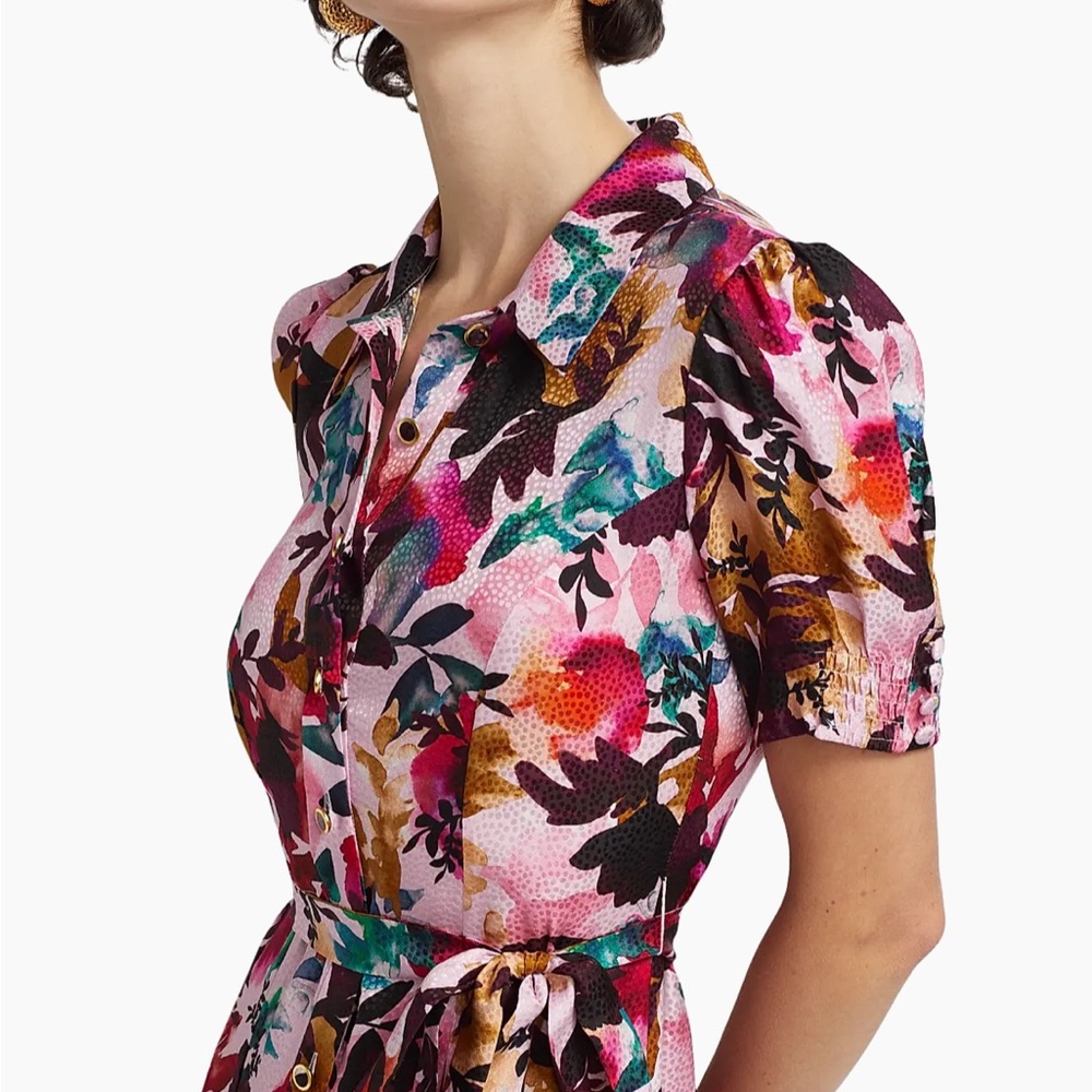 Saloni Vanessa Floral Silk Tie-Waist Shirtdress 4 NWT - Picture 10 of 10